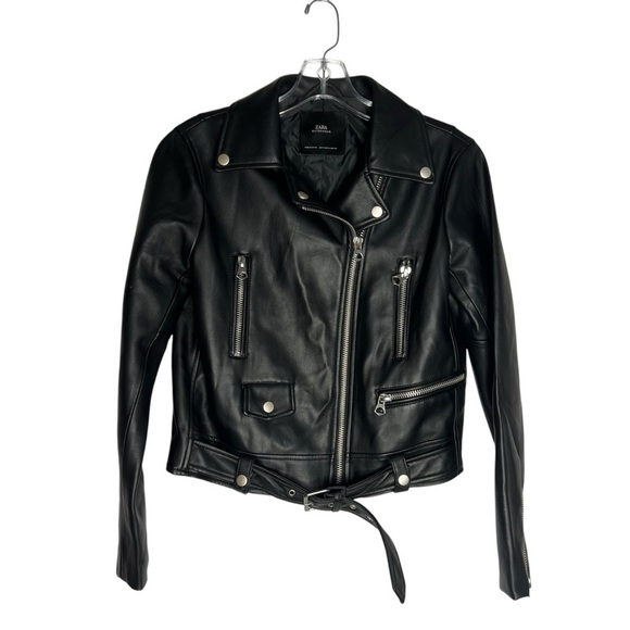 Zara Jackets & Blazers - Zara Black Faux Leather Biker Jacket with Wide Lapel size Small